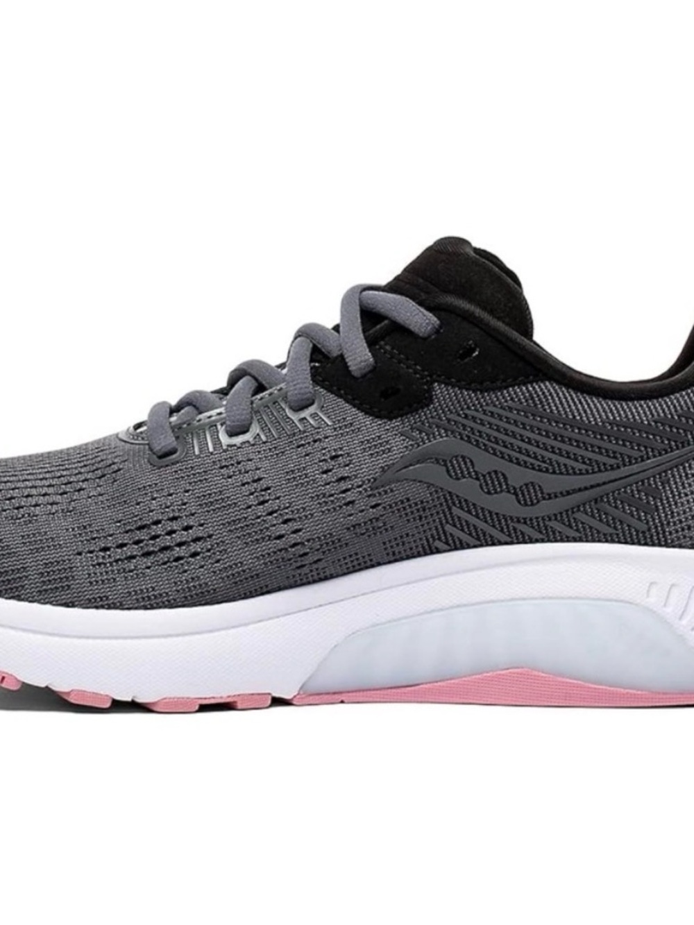 Saucony Women's Gray and Pink Guide Running Shoe with PWRRUN midsole. - Picture 2 of 8